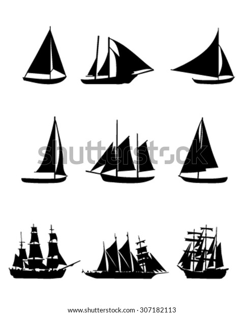 Black Silhouettes Sailing Boats Vector Stock Vector (Royalty Free ...