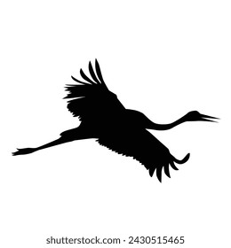  black silhouettes of Sarus crane taking flight. flat vector. Vector illustration. 