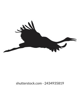  black silhouettes of Sarus crane taking flight. flat vector. Vector illustration. 