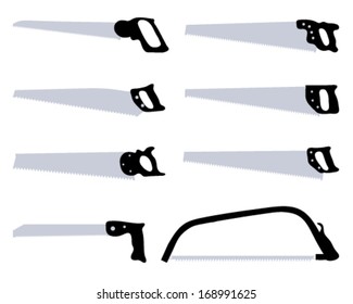 Black silhouettes of saw, vector 
