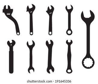 Black silhouettes of screw wrench, vector