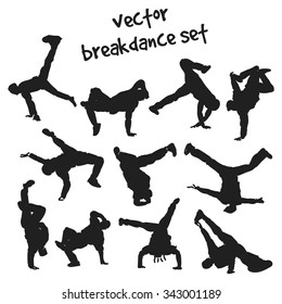 Black silhouettes set of break dancers. Vector set svg