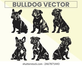 Black silhouettes set of Bulldog for Bulldog Lover.