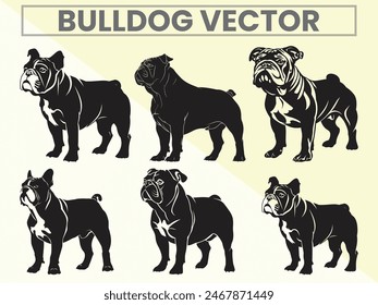 Black silhouettes set of Bulldog for Bulldog Lover.