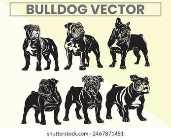 Black silhouettes set of Bulldog for Bulldog Lover.