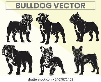 Black silhouettes set of Bulldog for Bulldog Lover.