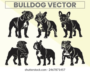 Black silhouettes set of Bulldog for Bulldog Lover.