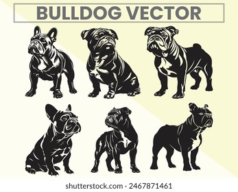 Black silhouettes set of Bulldog for Bulldog Lover.