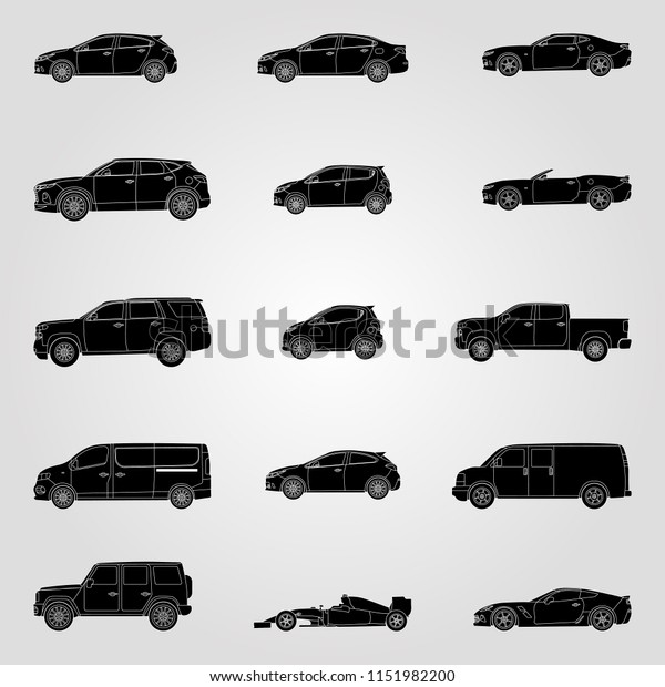 Black Silhouettes Set Different Car Models Stock Vector (Royalty Free ...