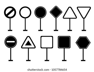 Black silhouettes. Set of road signs. Road signs with place for your symbols or picture. Vector illustration isolated on white background. Website page and mobile app design.