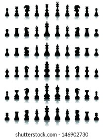 Black silhouettes and shadows chess pieces, vector