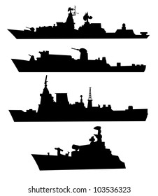 The black silhouettes of a ship.