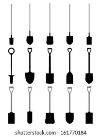 Black silhouettes of shovel, vector