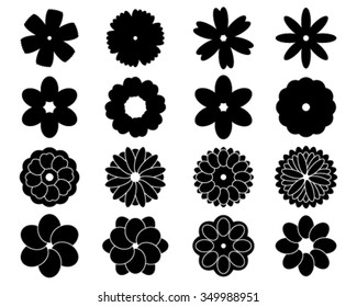 Black silhouettes of simple vector flowers