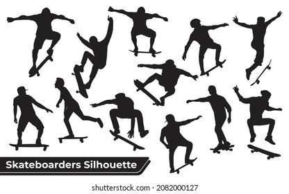 Siluetas negras de la colección de patinadores