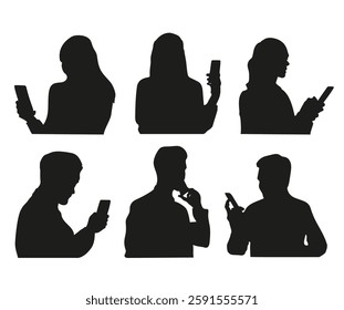 Black silhouettes of smartphone users
