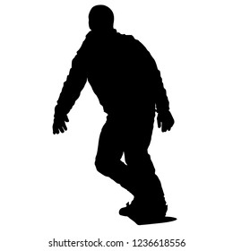 Black silhouettes snowboarders on white background illustration