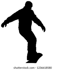 Black silhouettes snowboarders on white background illustration