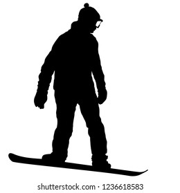 Black silhouettes snowboarders on white background illustration