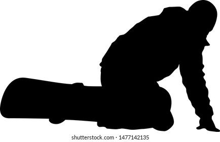 Black silhouettes snowboarders on white background illustration