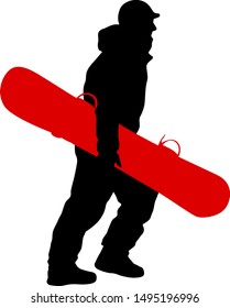 Black silhouettes snowboarders on white background illustration