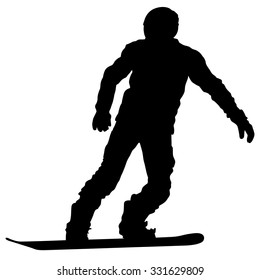 Black silhouettes  snowboarders on white background. Vector illustration.