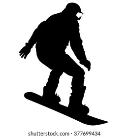 Black silhouettes  snowboarders on white background. Vector illustration.