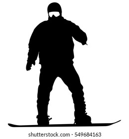 Black silhouettes snowboarders on white background. Vector illustration