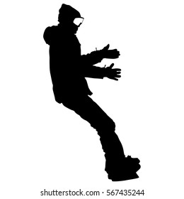 Black silhouettes snowboarders on white background. Vector illustration