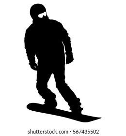 Black silhouettes snowboarders on white background. Vector illustration