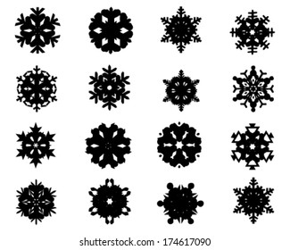 Black silhouettes of snowflakes, vector illustration 