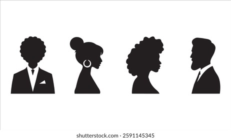 Black Silhouettes Stylish Couple, Formal Attire, Profile Views