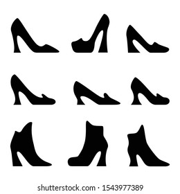 black silhouettes of stylized female shoes