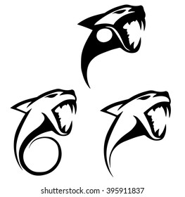 Black silhouettes stylized tiger head , jaguar , panther logo for