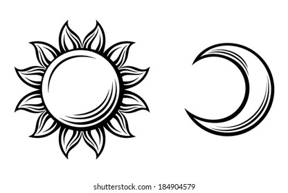 Half Sun Half Moon - Vector Cartoon Illustration Of Half Moon With