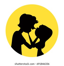 Black silhouettes of sweet cartoon couple or family kissing