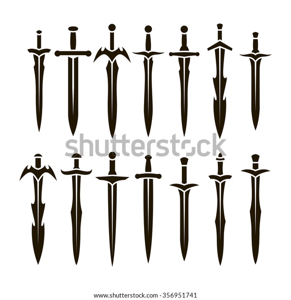 Download Black Silhouettes Swords Stock Vector (Royalty Free) 356951741