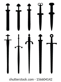 Black silhouettes of swords, vector