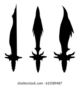 Black silhouettes of swords, vector