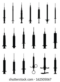 Black silhouettes of syringes, vector 