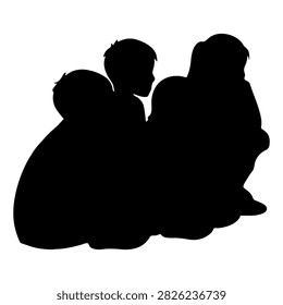 Black silhouettes of three children sitting closely, capturing a moment of friendship and companionship against a plain white background.