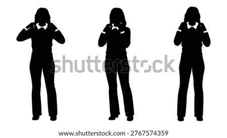 Black silhouettes of three individuals covering their faces, conveying feelings of sadness or concealment.