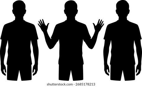 Black silhouettes of three men with one raising his hands