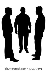 Black Silhouettes Of Three Men Standing And Talking To Each Other