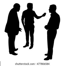 Black Silhouettes Of Three Men Standing And Talking To Each Other