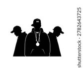 Black silhouettes of three men wearing hats