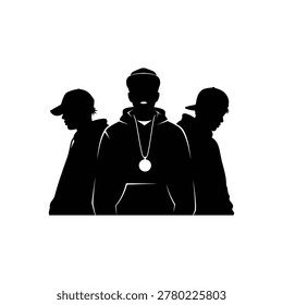 Black silhouettes of three young men