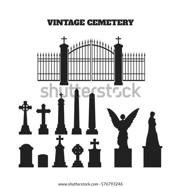 墓石 十字架 墓石の黒いシルエット 墓地のエレメント ベクターイラスト のベクター画像素材 ロイヤリティフリー