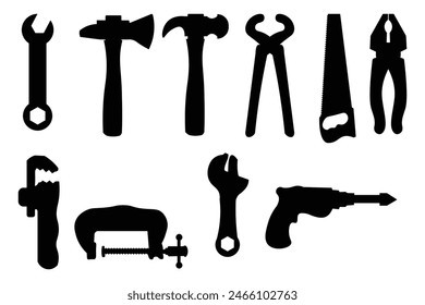 Black Silhouettes of Tools Set.