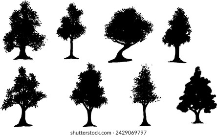 Black silhouettes of trees collection set vector illustration